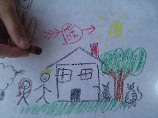 Our House, Northern Elevation, circa 2012 Crayon on Placemat